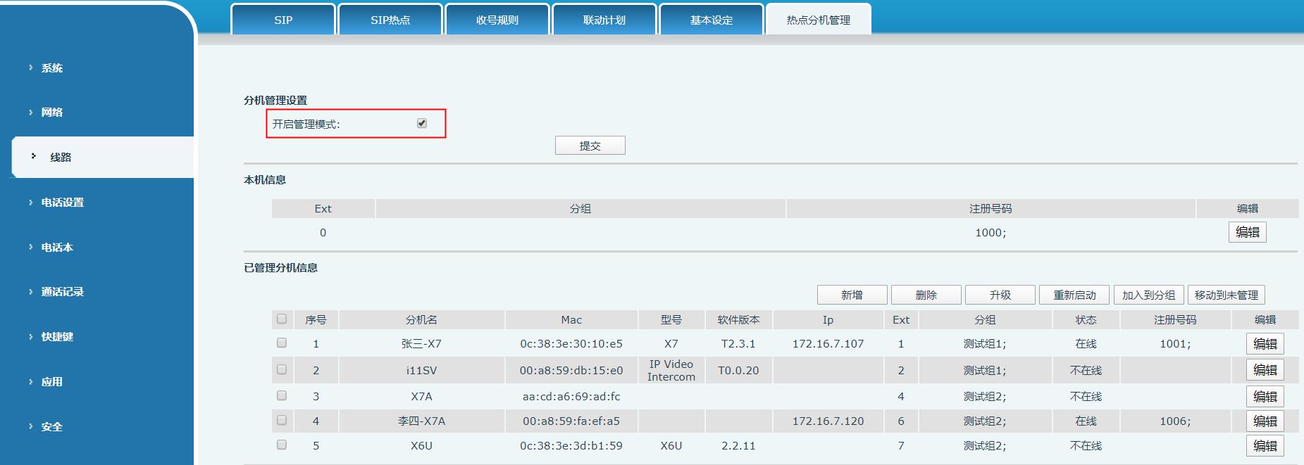 调度分机管理功能